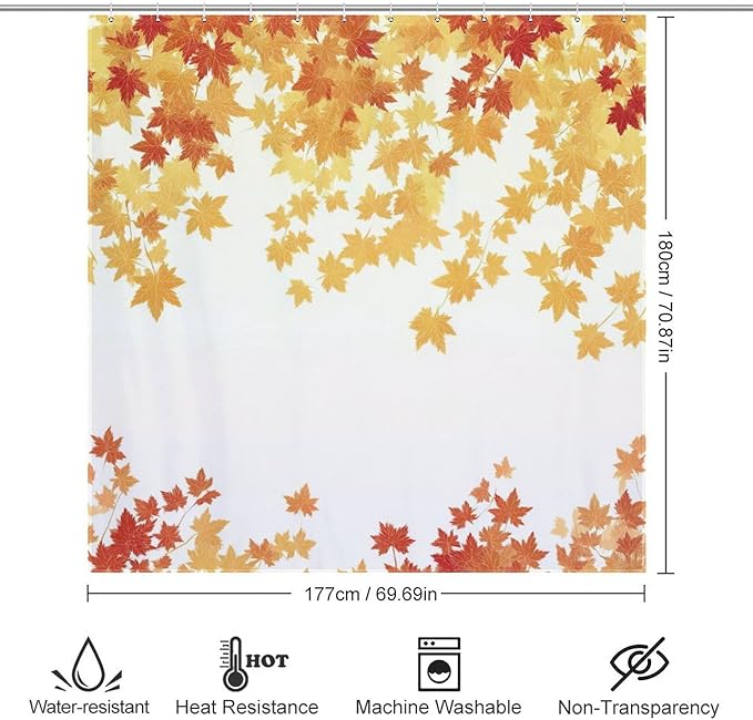 Fall Maple Shower Curtain Leaves Autumn Natural Scenery Havest Famhouse Waterproof Washable Fabric Bathroom Shower Curtains for Bathroom Decorations Home Indoor Decor 72x72Inch