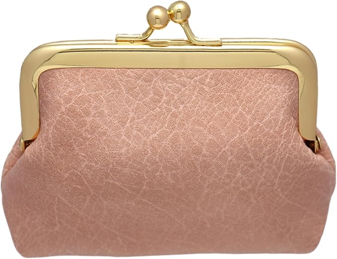 Coin Purse Vintage Bag Lock Wallet Buckle Kiss Lock change purse change holder wallet coin Leather coin wallet(B pink)