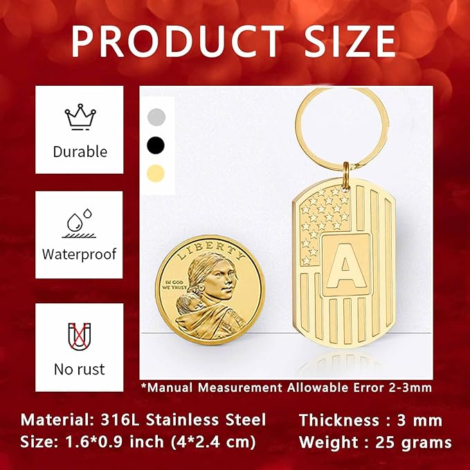Valentines Day Gifts for Him -Initial Keychain Gifts for Men,A-Z Letter American Flag KeyChain for Men