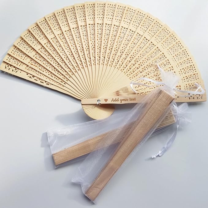 30 Pcs Wedding Fans Personalized Folding Hand Fans, Custom Sandalwood Handheld Fans Bulk Wooden Folding Fan, Vintage Hollow Carved Fans for Wedding Decoration Party Gifts Baby Shower (30 Pcs)