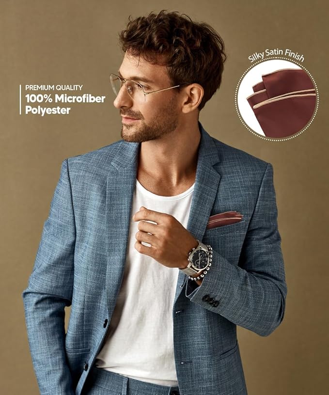 Premium Pre-Folded Four-Point Suit Pocket Square for Men with Sewn Pocket Fold