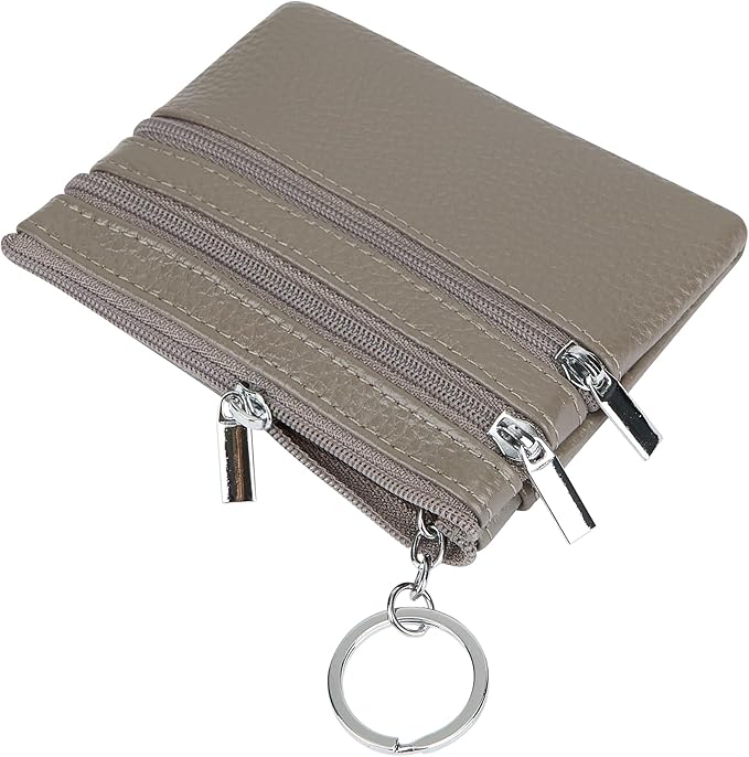 Women's Genuine Leather Coin Purse Mini Pouch Change Wallet with Keychain