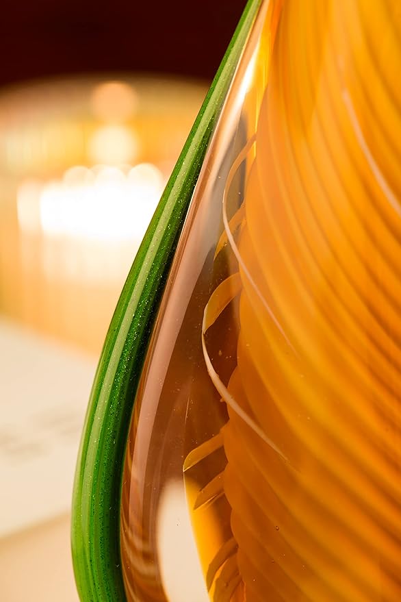 Yao Yuan Handmade Blown Murano-Style Art Glass Sculpture, Yellow and Green Glass Craft Decoration