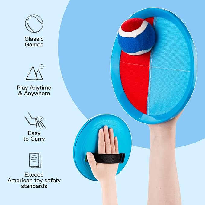 EVERICH TOY Upgraded Toss and Catch Ball Game Set, Kids Toy Stocking Stuffers for Boys Girls Ages 3-12, Includes 2 Paddles 2 Sticky Balls, Water-Resistant Indoor Outdoor Toy for Beach Pool Yard