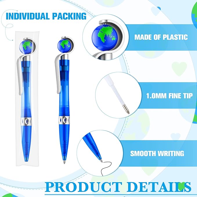 Teling 20 Pcs Earth Retractable Cute Globe Pens Bulk 1.0 mm Tellurion Shape Earth Day Black Ink World Ballpoint Pens for Adults Accessories Office Decoration Supplies