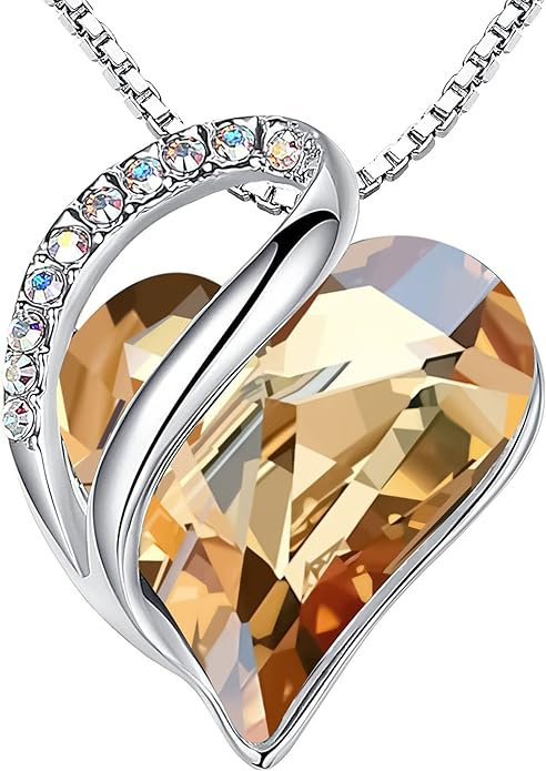 Leafael Valentine's Day Gift Necklaces for Women, Infinity Love Birthstone Heart Crystal Pendant, Birthday Anniversary Jewelry for Wife, Mom, and Her, Silver Plated, 18" + 2" Adjustable Chain