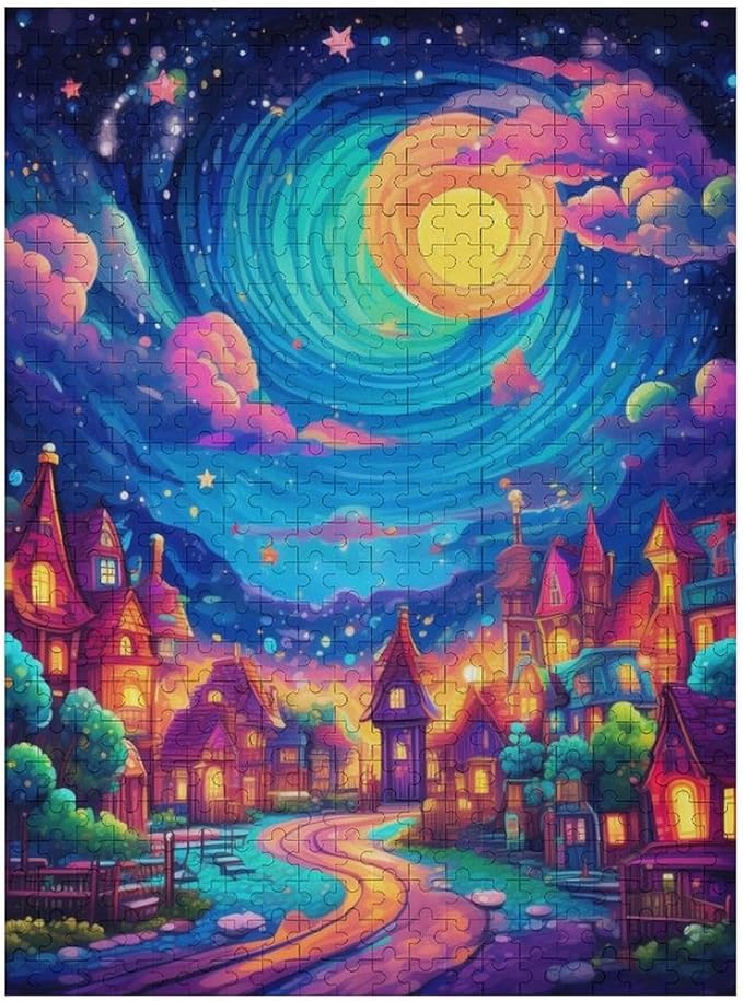 Jigsaw Puzzles for Adults 500 Piece - Color Dream Town Themed Wooden Puzzles，Puzzle Games Challenge Puzzles，Educational Games，Family Puzzles，Unique Gifts for Wall Art