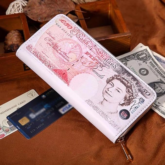 Money Printed Wallet with Zipper Funny Coin Bag Credit Card Holder Cash Storage Purse for Men and Women