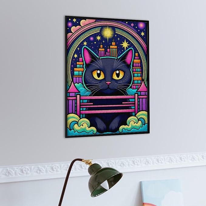Wooden Puzzle - Dreamy Starry Night Cat Jigsaw Puzzles，Wooden Puzzles for Adults 300 Pieces Challenge Puzzles，Educational Games，Family Puzzles，Unique Gifts for Wall Art