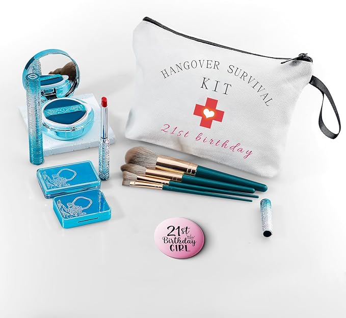 21st Happy Birthday Unique Funny Gifts for Her 21 Year Old Women Sisters Friend Bestie Daughter Cosmetic Bag with Mirror Christmas