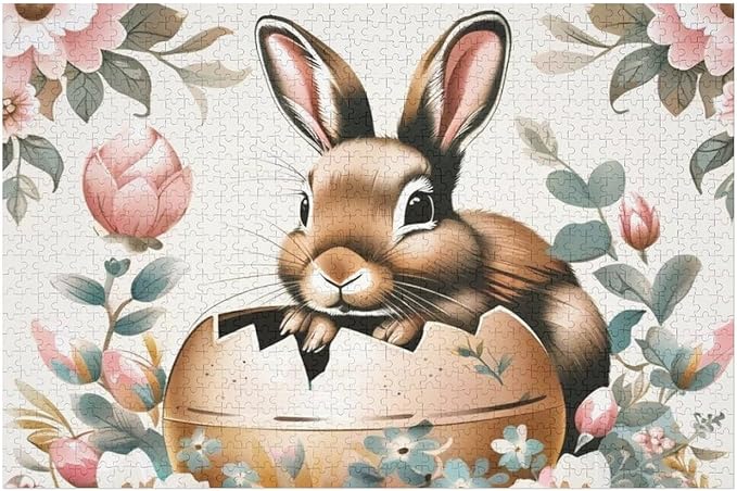 Wooden Puzzle - Easter Bunny Eggs Cute Rabbit Jigsaw Puzzles，Wooden Puzzles for Adults 1000 Pieces Challenge Puzzles，Educational Games，Family Puzzles，Unique Gifts for Wall Art