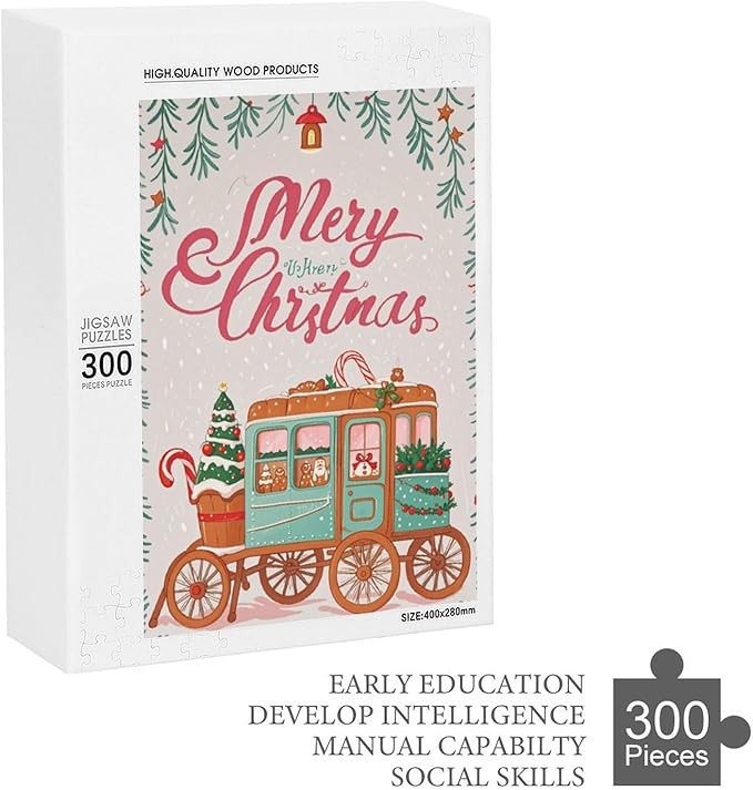 Wooden Puzzle - Christmas Gingerbread Express Train Jigsaw Puzzles，Wooden Puzzles for Adults 300 Pieces Unique Gifts for Wall Art，Challenge Puzzles，Educational Games，Family Puzzles