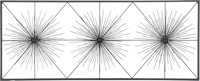 Deco 79 Metal Starburst Home Wall Decor Sea Urchin Wall Sculpture with Black Frame, Wall Art 59" x 3" x 24", Black
