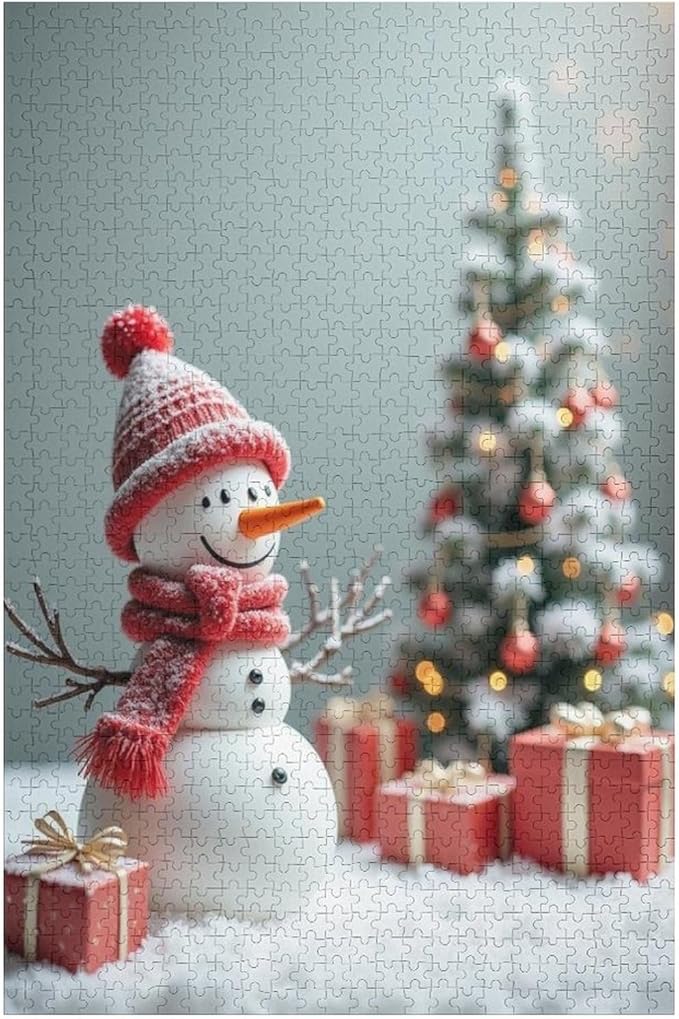 Wooden Puzzles for Adults 1000 Pieces, Christmas Winter Snowman, Each Piece is Unique and Perfectly Put Together, are Special Home Decorations, Fun Puzzles, Party Games, Family Toys