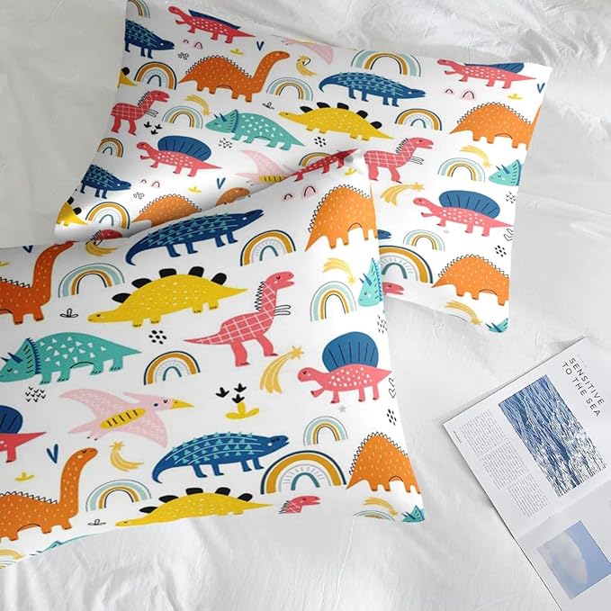 Comforter Set Full Size, Wildlife Baby Dino 7 Pcs Bedding for Kids and Adults, Dinosaur Nursery Rainbow Bed Sheet Sets with Fitted Sheet 2 Pillowcases & 2 Shams for Bedroom Bed Decor