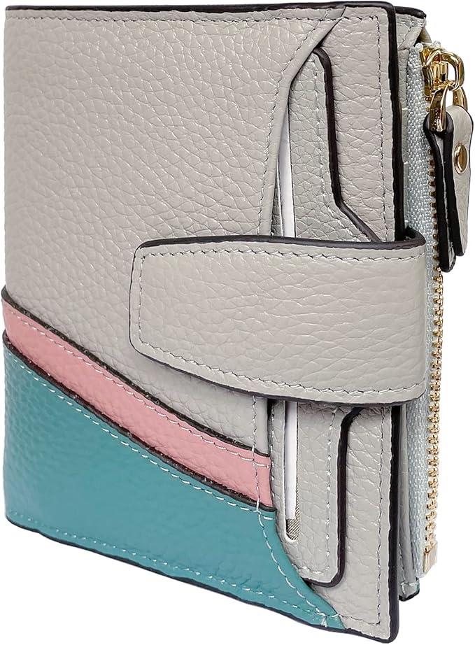 AINIMOER Women's RFID Blocking Leather Small Compact Bi-fold Zipper Pocket Wallet Card Case Purse with id Window