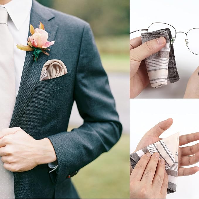 HOULIFE Handkerchiefs for Men, Soft Cotton Mens Handkerchief with Striped Pattern Classic Hankies for Men in Assorted Color