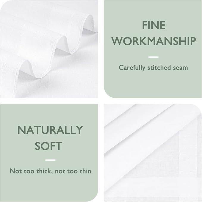 Zenssia Men's Pure Cotton Handkerchiefs with Hem, Bulk Set Hankies