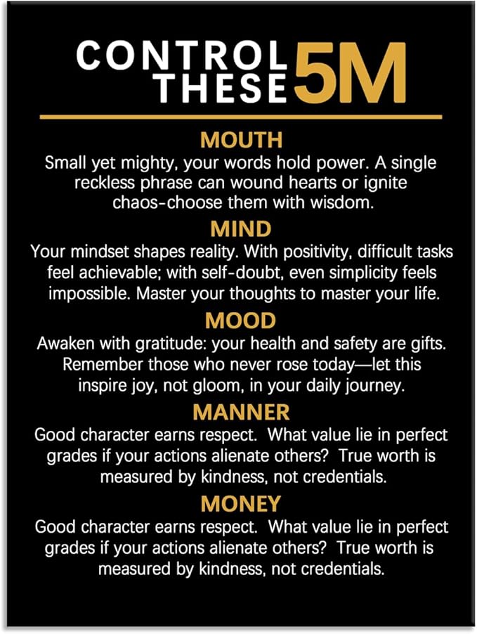 Inspirational Print Poster Control There 5M Motivational Canvas Office Wall Art Inspiring Quotes Picture Painting Modern Artwork for Home Bedroom Living Room Classroom Decor Frame[30''W X 40''H]