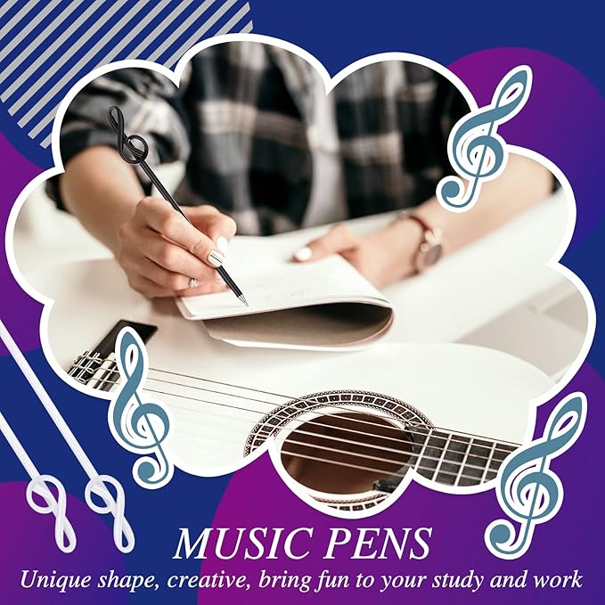 Lincia 100 Pcs Music Note Pens Bulk Musical Ballpoint Pens Music Themed Party Favors Novelty Musical Choir Prizes Gifts Piano Teacher Gift for Artists Office Decorative Supplies(Black, White)