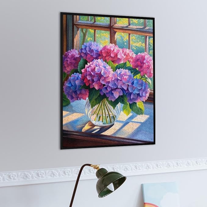 Puzzles for Adults 500 Pieces Wooden Jigsaw Puzzle - Hydrangea Bouquet Theme Puzzle，Party Games，Family Toys，Educational Puzzles，Stress Relief Wooden Puzzle，Gifts for Family，Colleagues and Friends