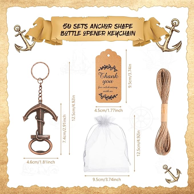 50pcs Anchor Keychain Bottle Opener Wedding Gift Decoration, Perfect for Birthday Party, Baby Shower, Nautical Themed Party Give Away Souvenir for Guest (Copper)