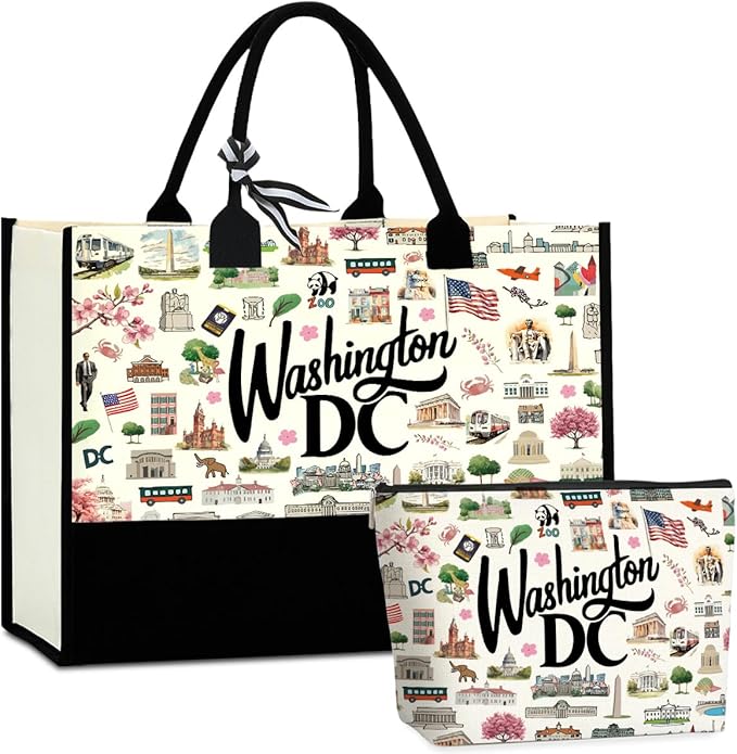 Boston Dallas Washington DC San Francisco Los Angeles China Travel Tote Bag Makeup Bag Set