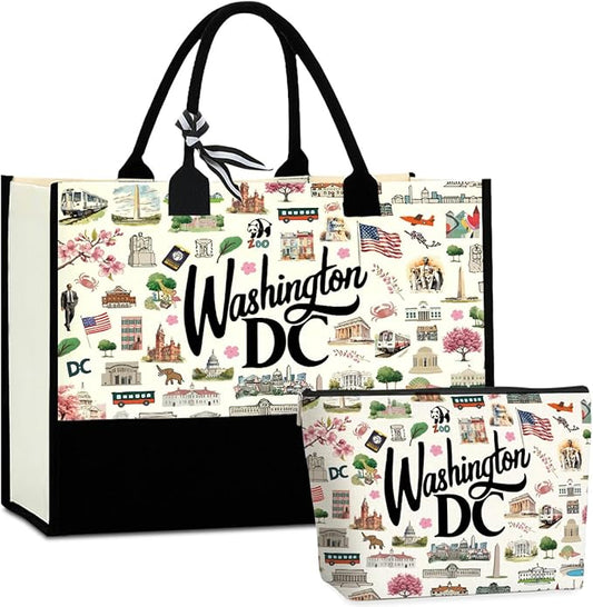 Boston Dallas Washington DC San Francisco Los Angeles China Travel Tote Bag Makeup Bag Set