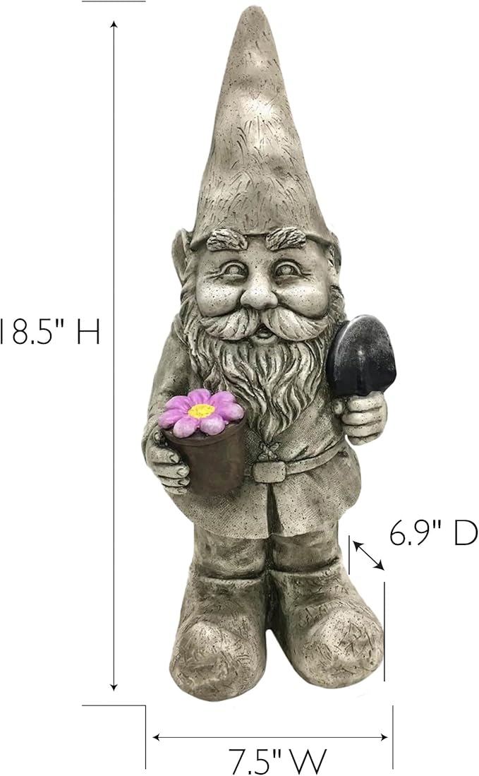 Design House 395848 Indoor/Outdoor Gnome with Flower Pot and Shovel Figurine Statue for Garden Patio Home & Office Décor Housewarming Gifting Birthdays, 7.5 L x 6.9 W x 18.5 H, Multicolor