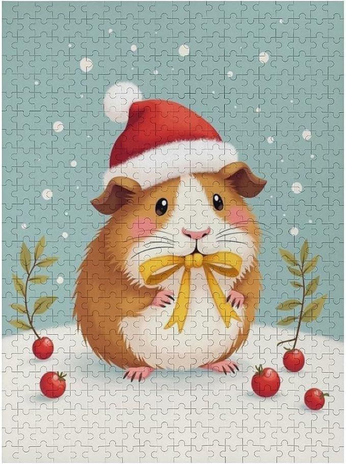 Wooden Puzzle - Hamster Christmas Hat Jigsaw Puzzles，Wooden Puzzles for Adults 500 Pieces Challenge Puzzles，Educational Games，Family Puzzles，Unique Gifts for Wall Art
