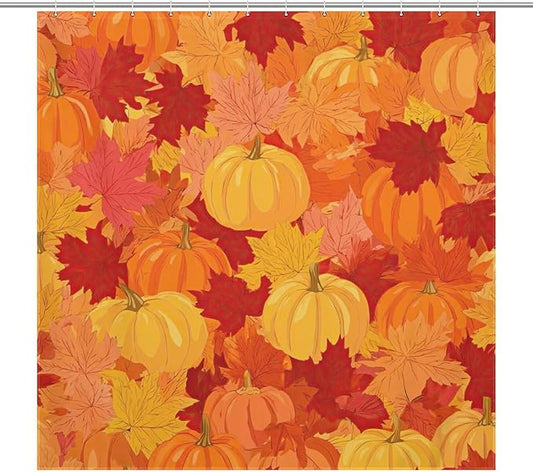 Autumn Pumpkins Fall Thanksgiving Shower Curtain Waterproof Washable Fabric Bathroom Shower Curtains for Bathroom Decorations Home Indoor Decor 72x72Inch
