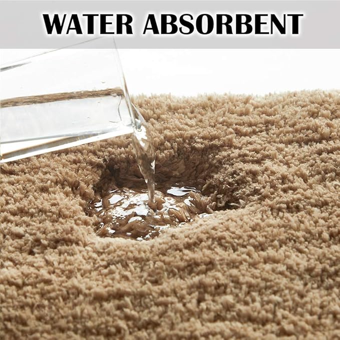 Suchtale Bathroom Contour Rug Non Slip Bath Mat Water Absorbent Soft Microfiber Shaggy Bathroom Mat Machine Washable Bath Rug for Bathroom Thick Plush U Shape Toilet Rug (20 x 24, Sand)