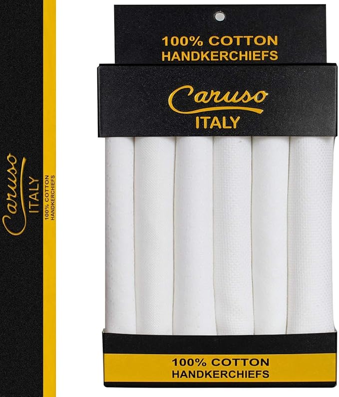 Caruso Italy 100% Cotton Men's Italia Handkerchief | Luxurious, Soft, and Ultra-Absorbent Handkerchief For Men | 50cm X 50cm