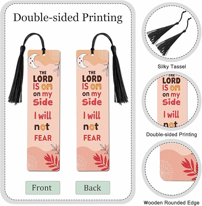 Bible Verse Christian Bookmarks Set 5 with Tassels Boho Moon Not Fear Pink Wooden Bookmarks for Reading Women Men Students Teachers School Supplies