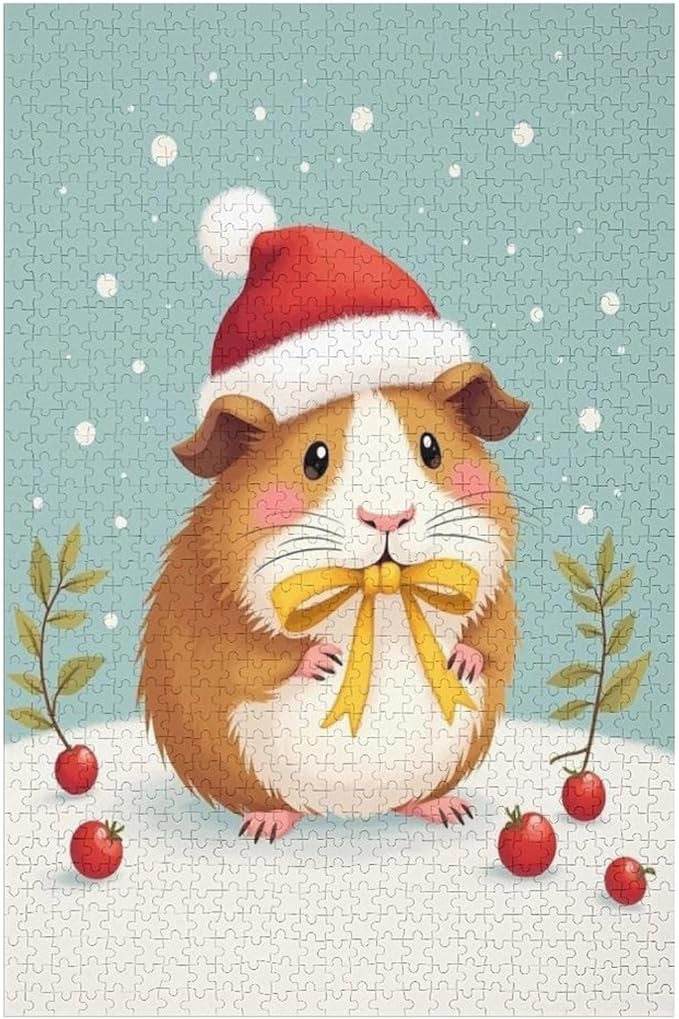 Wooden Puzzle - Hamster Christmas Hat Jigsaw Puzzles，Wooden Puzzles for Adults 1000 Pieces Challenge Puzzles，Educational Games，Family Puzzles，Unique Gifts for Wall Art