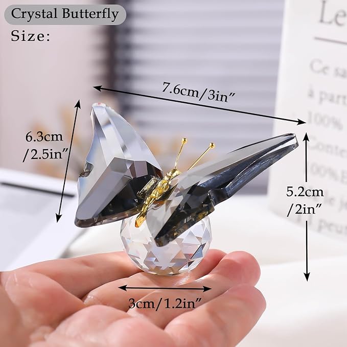 Movdyka Crystal Butterfly Decor Figurines for Mom Women, Grey Glass Butterfly Craft Desk Office Dcorations Table Centerpieces, Animal Ornaments Paperweight