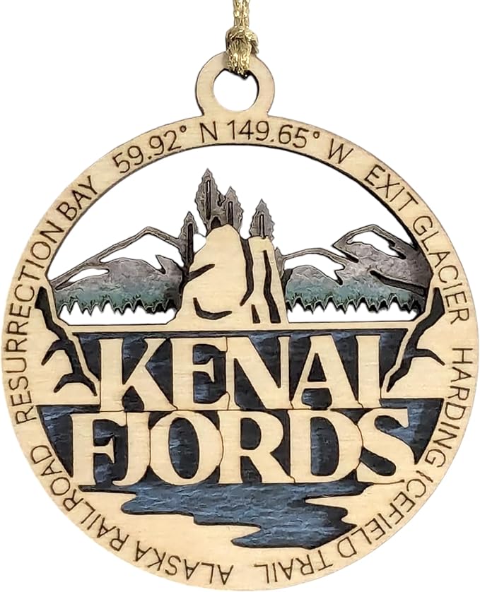 Kenai Fjords National Park 3" Wood Ornament - Handmade Alaska Souvenir with Exit Glacier Scene
