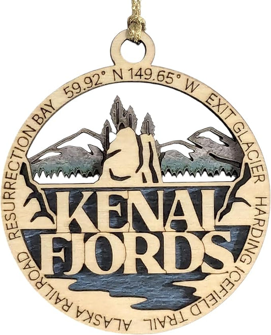 Kenai Fjords National Park 3" Wood Ornament - Handmade Alaska Souvenir with Exit Glacier Scene