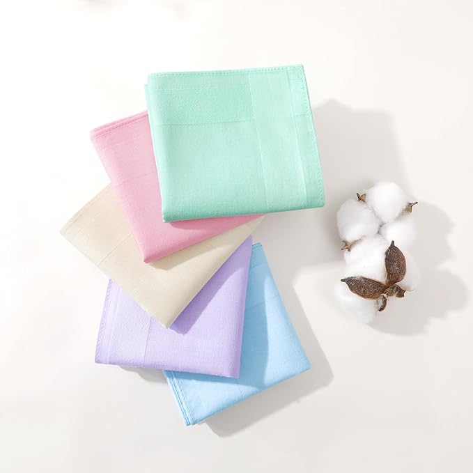 HOULIFE 100% Cotton Unisex Handkerchiefs, Solid Stripe Handkerchiefs for Men & Women Soft Cotton Hankies 15.7x15.7 ”