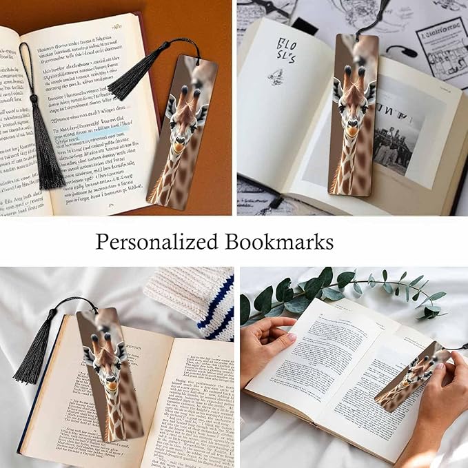 Giraffe Bookmarks 5 Pcs with Tassels Animal Cute Brown Spots Wooden Bookmarks for Reading Women Students Teacher Reader