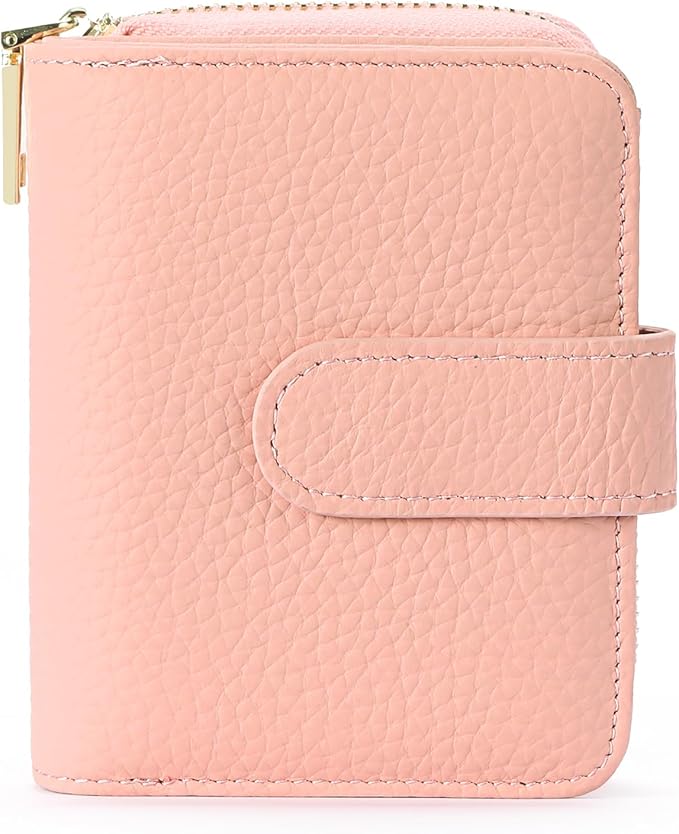 SENDEFN Small Leather Credit Card Holder Wallets for Women Bifold Zipper Pocket Purse with ID Window