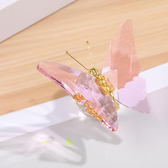 Movdyka Crystal Butterfly Decor Figurines for Mom Women, Pink Glass Butterfly Craft Desk Office Dcorations Table Centerpieces, Animal Ornaments Paperweight