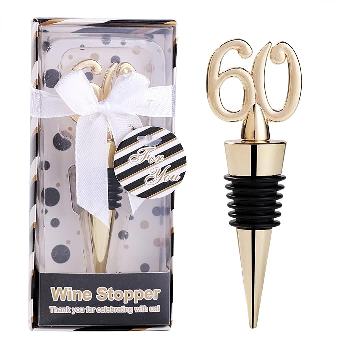 12pcs Wine and Beverage Bottle Stoppers for Birthday Wedding Favor Bridal Party Shower or Engagement Souvenir Gift Supplies,Party Favor for Guests (12, 60th Stopper)