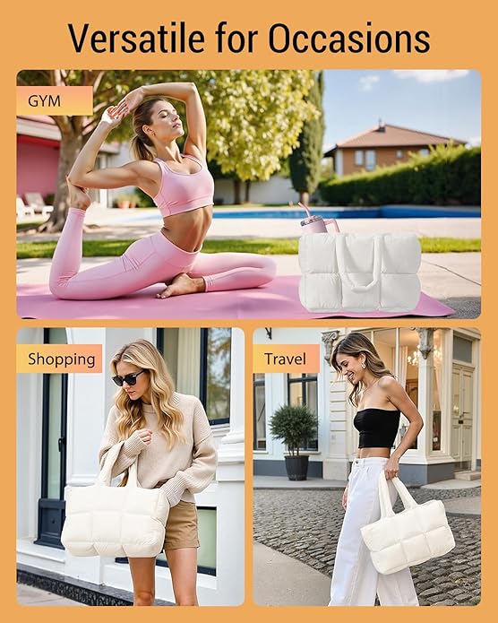 Herald Puffer Tote Bag for Women, Large Quilted Puffy Handbag Lightweight Satchel Purse with Cup Holder & Compartment