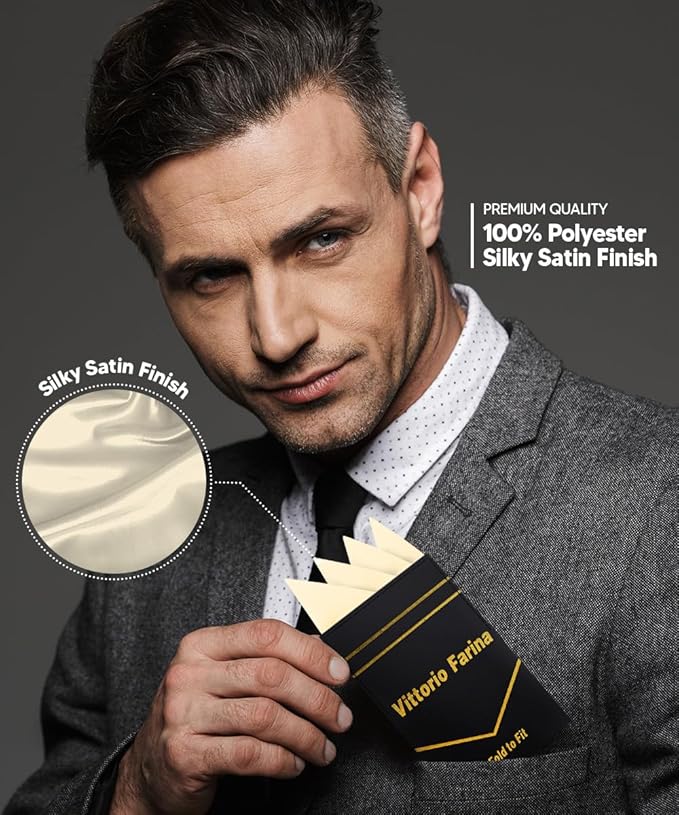 Premium Pre-Folded Four-Point Suit Pocket Square for Men with Sewn Pocket Fold