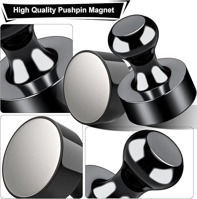 Tiergrade Metallic Magnets, Refrigerator Magnets, 20 Pack Black Magnetic Push Pins, Strong Fridge Magnets, Multi-use Whiteboard Magnets Perfect for Kitchen Office Classroom