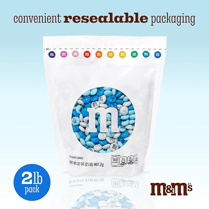 M&M'S World It's A Boy Milk Chocolate Candy 2lb Bag with White and Blue M&M'S for Baby Boy Showers Gender Reveal Parties and Baby Celebration Favors
