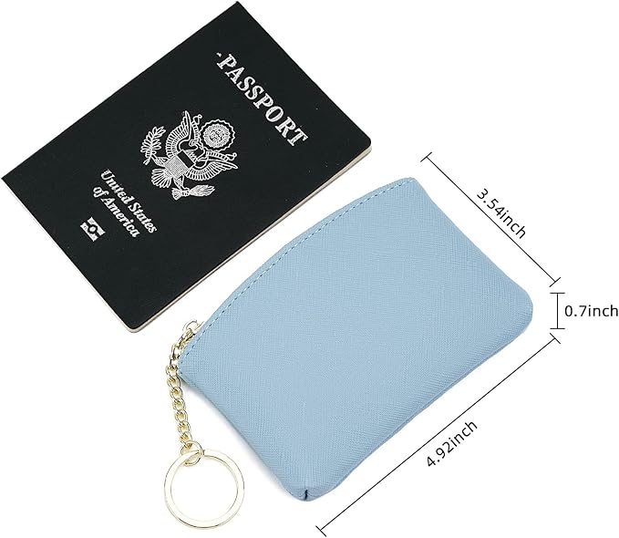 WOZEAH Artificial Leather Coin Purse Change Purse With Key Chain Ring Zipper For Men Women (Blue)