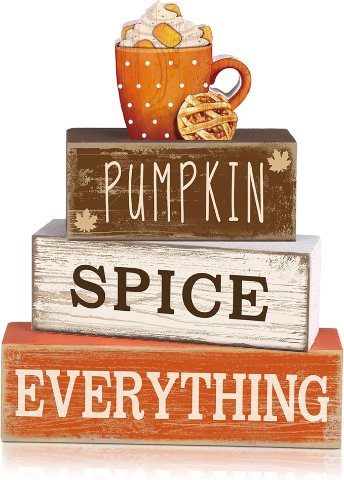 4 Pcs Thanksgiving Decorations for Home Fall Cup Decor Thanksgiving Table Centerpiece Fall Tiered Tray Decor Rustic Wooden Cup Block Sign Gift Farmhouse for Harvest Party Home Kitchen