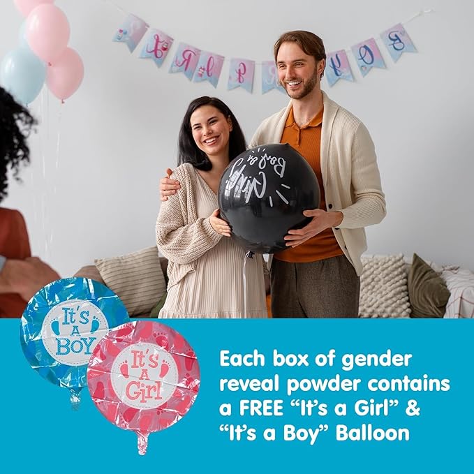 Clover Products Gender Reveal Confetti Poppers – Biodegradable Powder cannon - Blue, 4 Pack - Baby Boy Smoke Bombs - Powder Cannon Party Poppers Blue Party Supplies- Includes FREE “It’s a Boy” Balloon